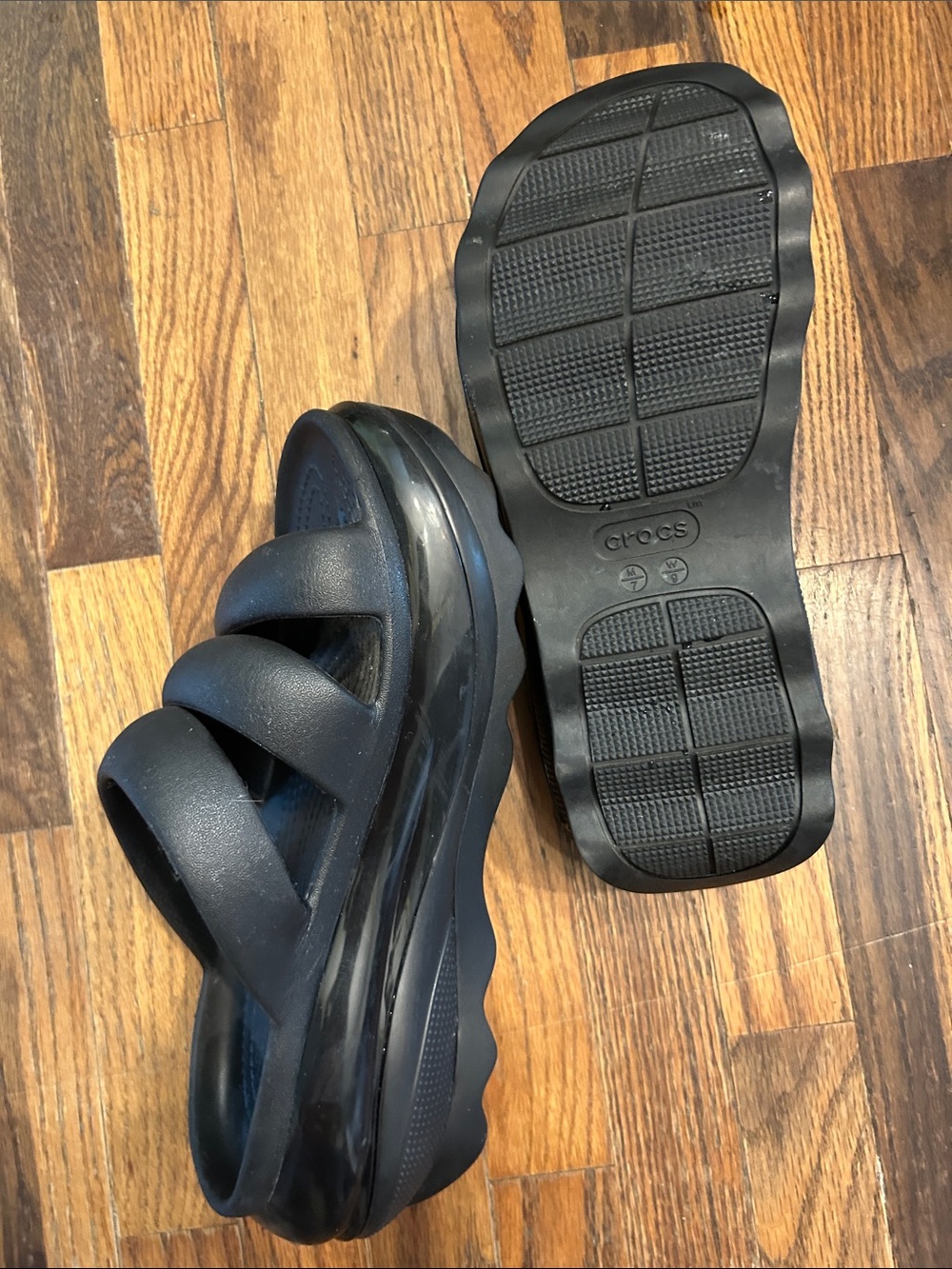 CROCS Black Double-Strap Slide Sandals - Picture 7 of 9
